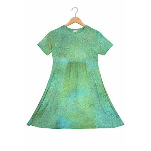 We Be Bop Batik Dress Plus Size 4X Green Short Sleeve A Line Maxi Lagenlook Boho